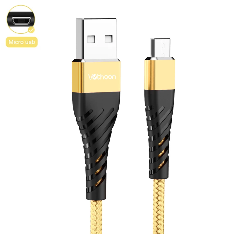 Votoo Micro USB кабель 2.4A нейлон Быстрая зарядка USB кабель для передачи данных для samsung Xiaomi LG Android мобильный телефон usb кабель для зарядки - Цвет: Gold