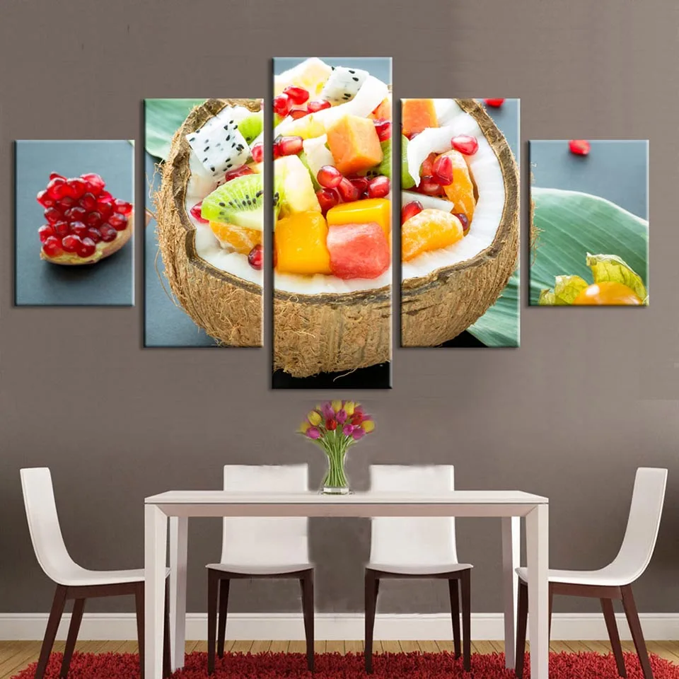 

Canvas Home Decor Wall Art Picture Framework 5 Pieces Fruit In A Coconut Shell Painting For Living Room HD Print Modular Poster