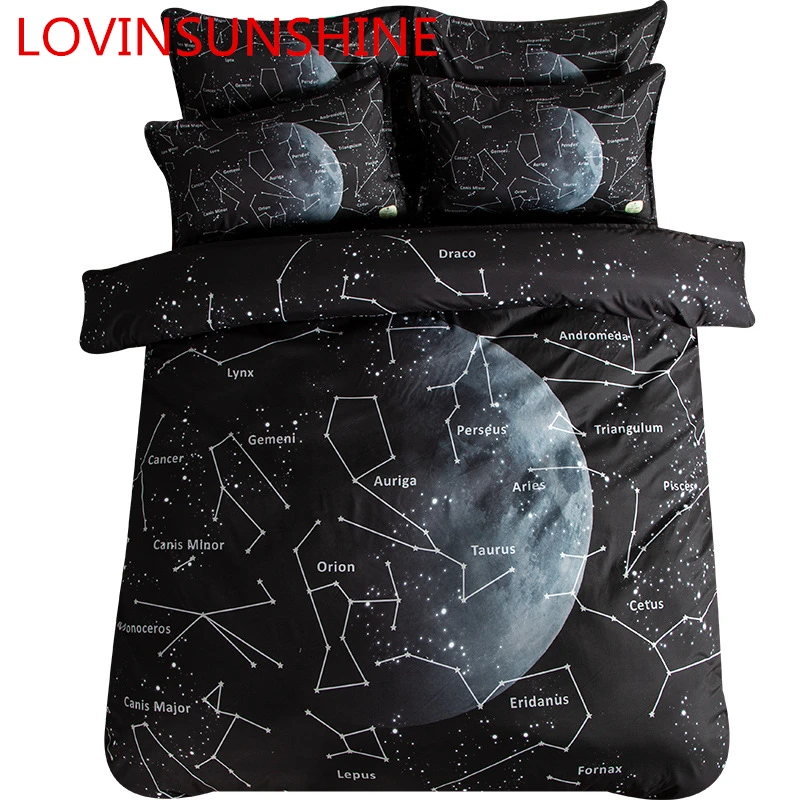 

Luxury Constellation Cotton Queen Bedding Set Black Universe Cotton Bed Linings Full Twin King Double Men Bedclothes
