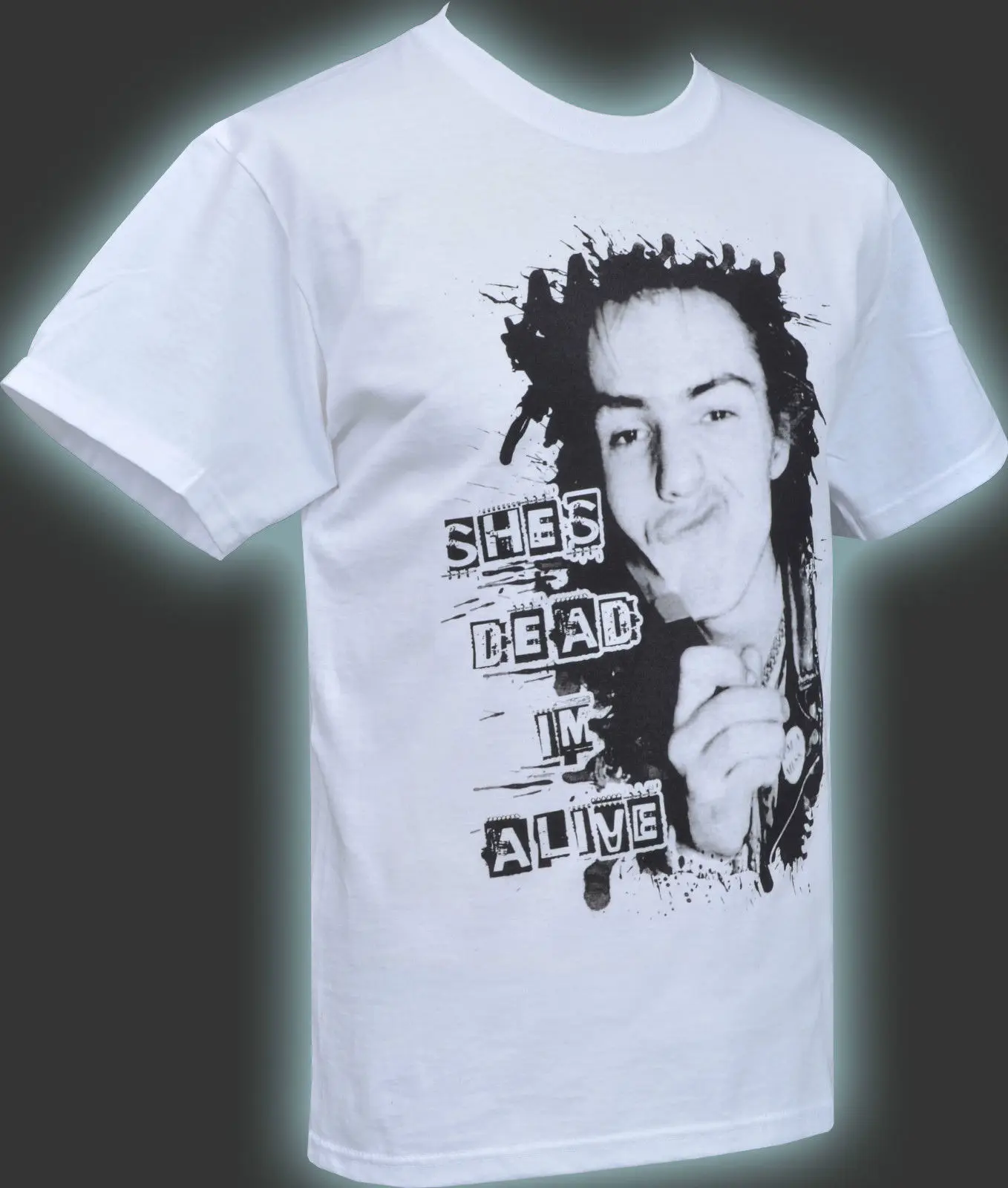 Мужская белая футболка SID VICIOUS SHE'S DEAD I'M ALIVE LONDON PUNK ROCK 1997 S 5XL|Футболки| |