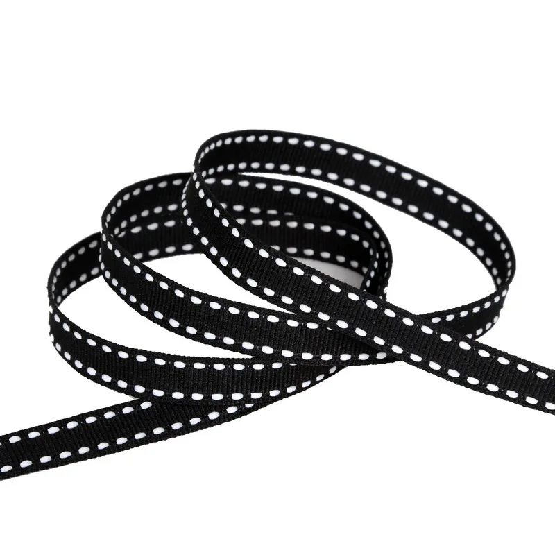 10 мм(3/") лента с принтом в черный горошек 5 ярдов аксессуары для одежды подарочная упаковка декоративная обертка ленты