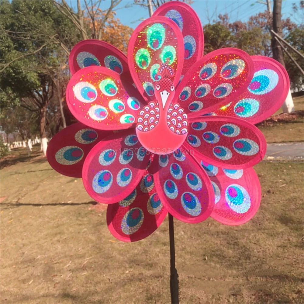 

1pc Double Layer Peacock Laser Sequins Windmill Colourful Wind Spinner Home Garden Decor Yard Kids Toy Gift #HC6U# Drop shipping