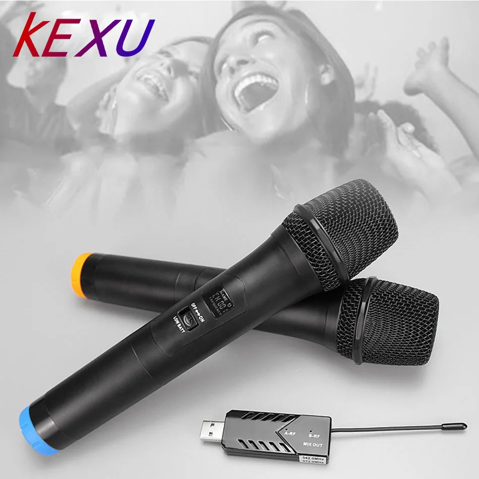 Беспроводной двухканальный USB микрофон KEXU TP для караоке конференций лекций