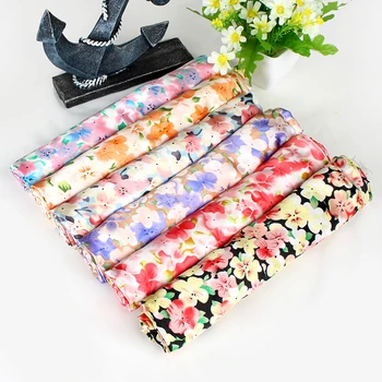 

Cheap fields flowers shiny smooth printed polyester satin fabric for box