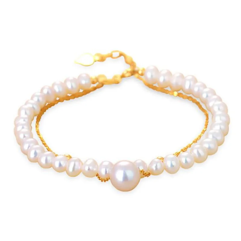 

100% 5.5-6-7mm Natural Freshwater Pearl Bracelets 18K Gold Chain White Color Real Pearl Gift For Girl Friend