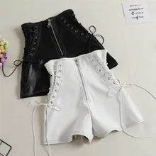 Short en PU pour femme, Short noir assorti à jambes larges, pantalon court, taille haute pour femme, automne 2018, décontracté