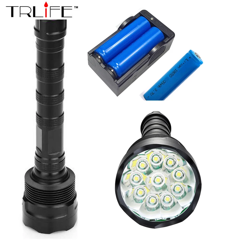 

10T6 Torch LED Flashlight 40000 Lumens Lamp Lights 10 -L T6 Flash Light Floodlight Camping Lantern Hunting + 3x 18650 +Charger