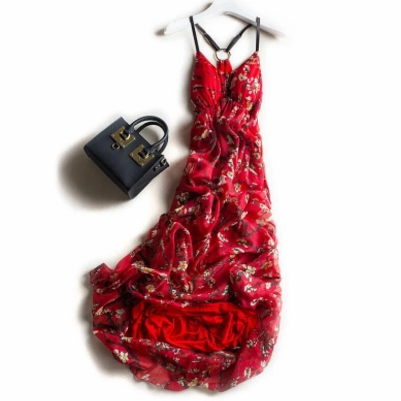 

Silk Dress Women Elegant Beach Long Red Party dresses Women Printed High Quality Clothing Free Shipping HOT Selling