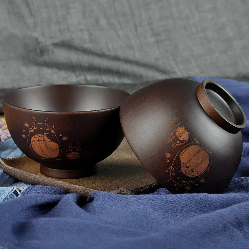 Японский стиль Тоторо деревянные чаши мультфильм ручная роспись посуда 11