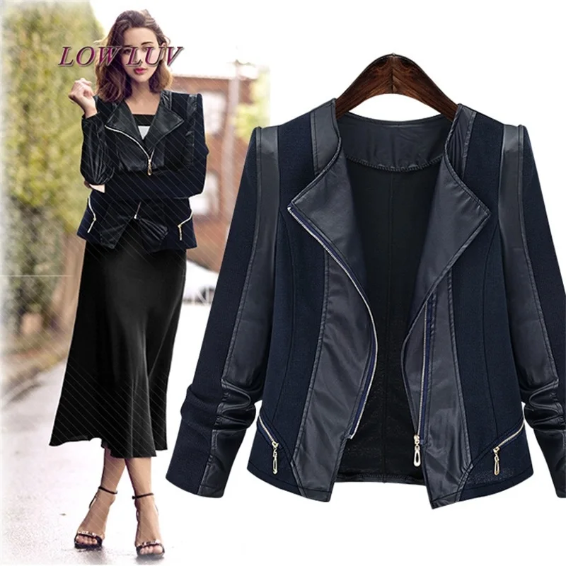 

Women Large Size PU Leather Jackets 2017 New Arrival Women's Autumn Winter Casual Coats Female Plus Size Patchwork Jacket