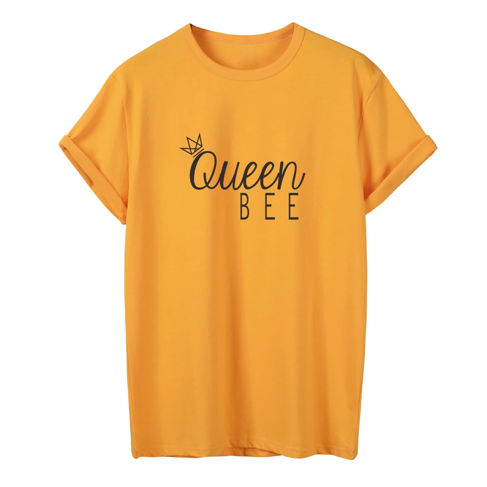 

ONSEME Hipster Queen Bee Letter Print T Shirt Funny Crown Pattern Printed T Shirts Female Summer Casual Cotton Tees Tshirt