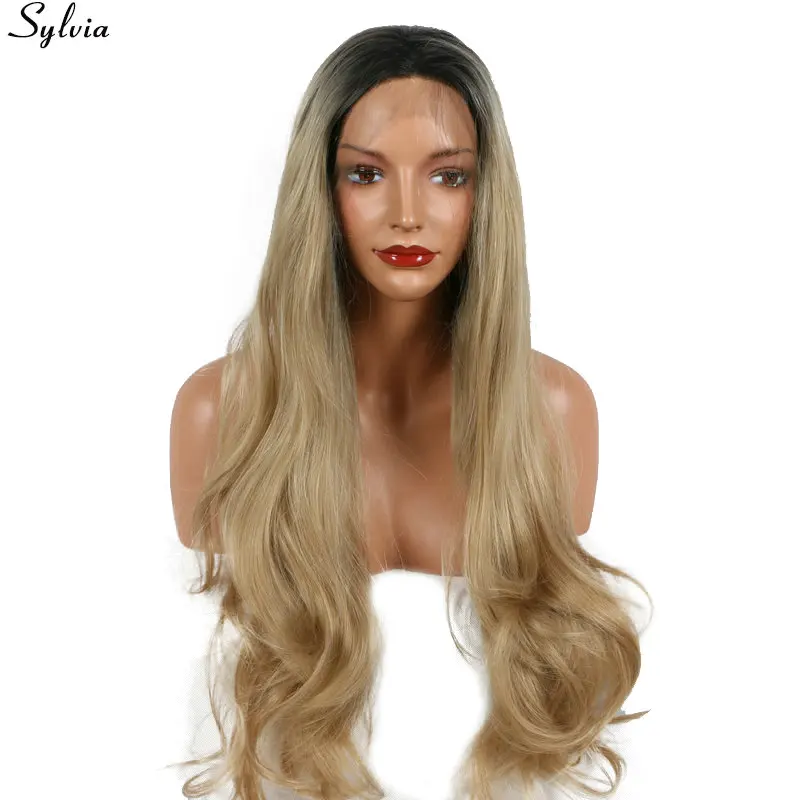 Sylvia 2" омбре длинные светлые парики синтетические кружева спереди темные корни Glueless термостойкие волокна натуральные полностью волосы парики для женщин