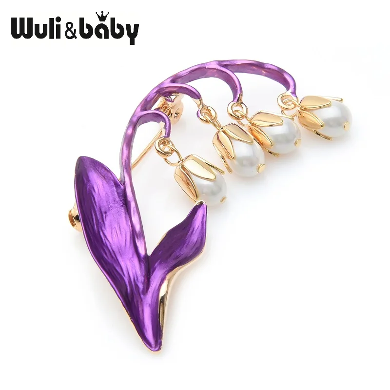 Wuli & baby медь Фиолетовый Цветок Лилии долины броши с искусственным жемчугом брошь