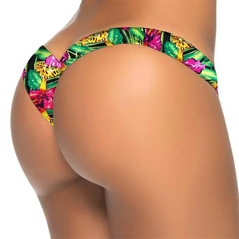 Цветочный V образный сексуальный женский бразильский Танга бразильский стринги женский купальник микро мини бикини нижнее белье Y87B - Цвет: Green Jungle