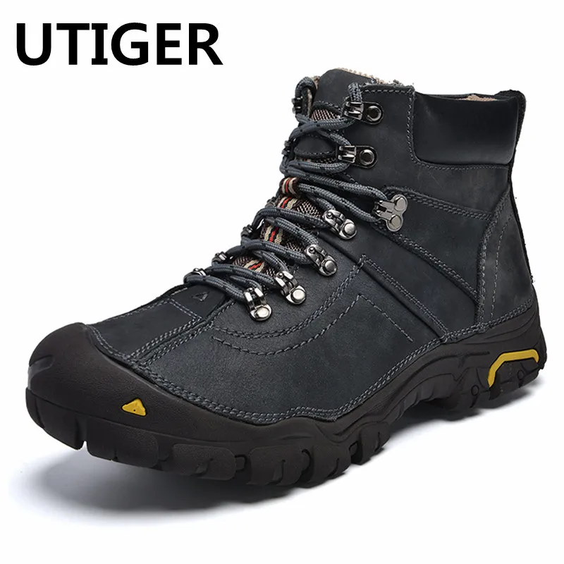 

Genuine Leather Outdoor Sport Shoes Men Hiking Shoes Waterproof Sneaker Winter Plush Warm Climbing Mountain Trekking Boots
