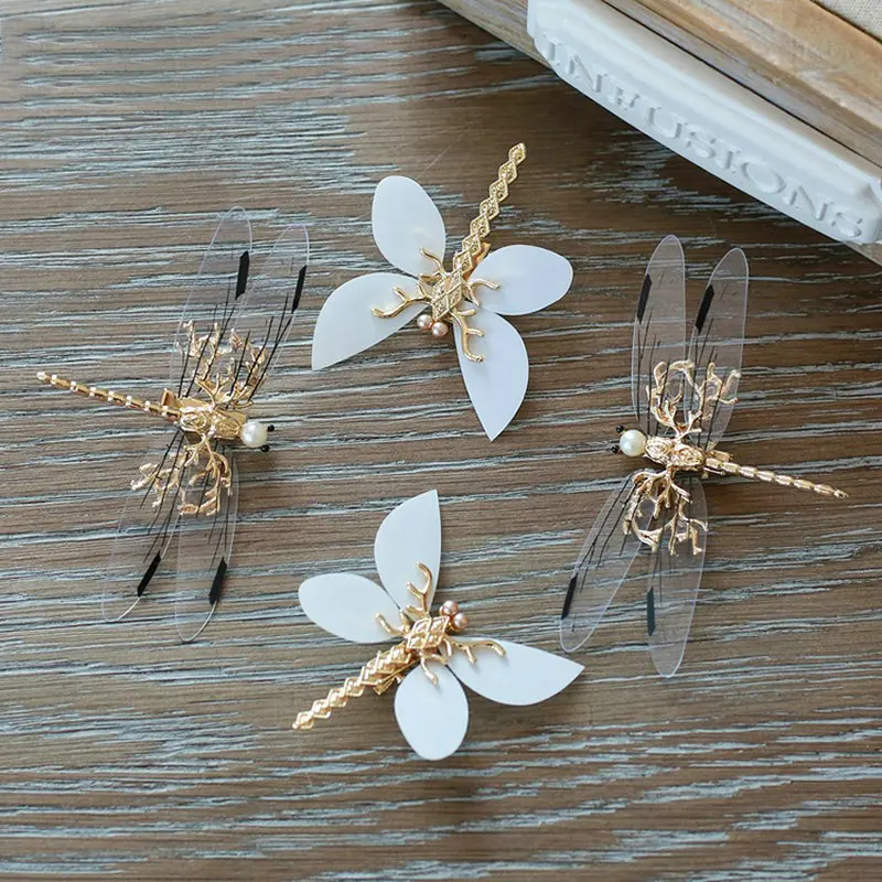 1Pcs Excellent Pearl Dragonfly Hair Pins Gold Bridal Accessories