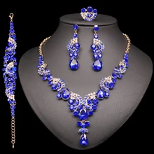 Модный, индийский, свадебный набор серег ожерелье Дубай роскошный кристалл свадебные комплекты ювелирных изделий золотой цвет женский костюм Ювелирные изделия Подарки