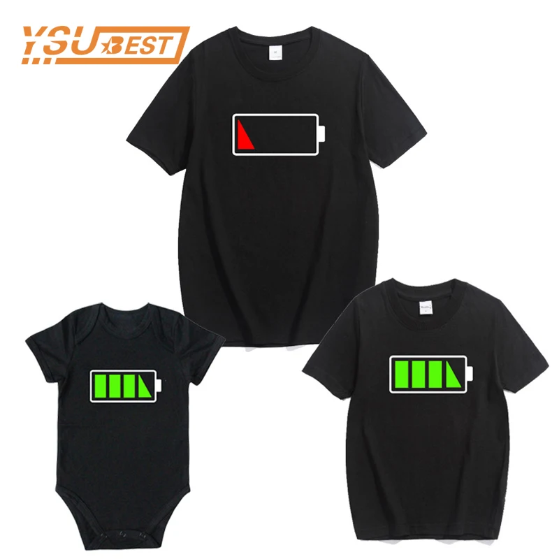 Новые одинаковые комплекты для семьи футболки для папы и сына Одинаковая одежда для мамы и меня футболка с короткими рукавами и принтом батареи