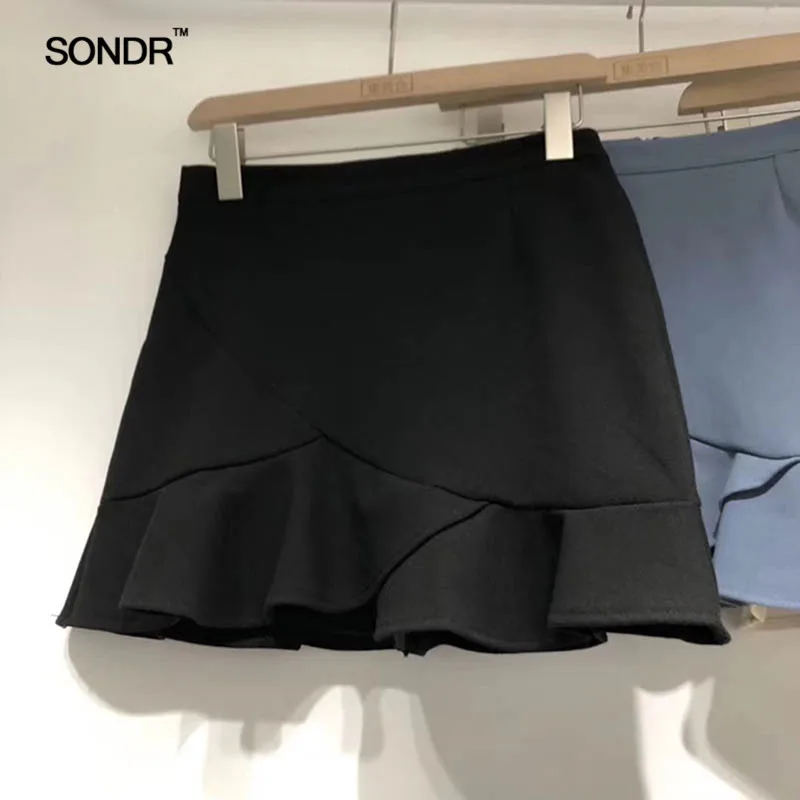 SONDR летняя новая женская юбка трапециевидной формы с запахом, Студенческая юбка с высокой талией, тонкая юбка с оборкой, рыбий хвост, три цвета