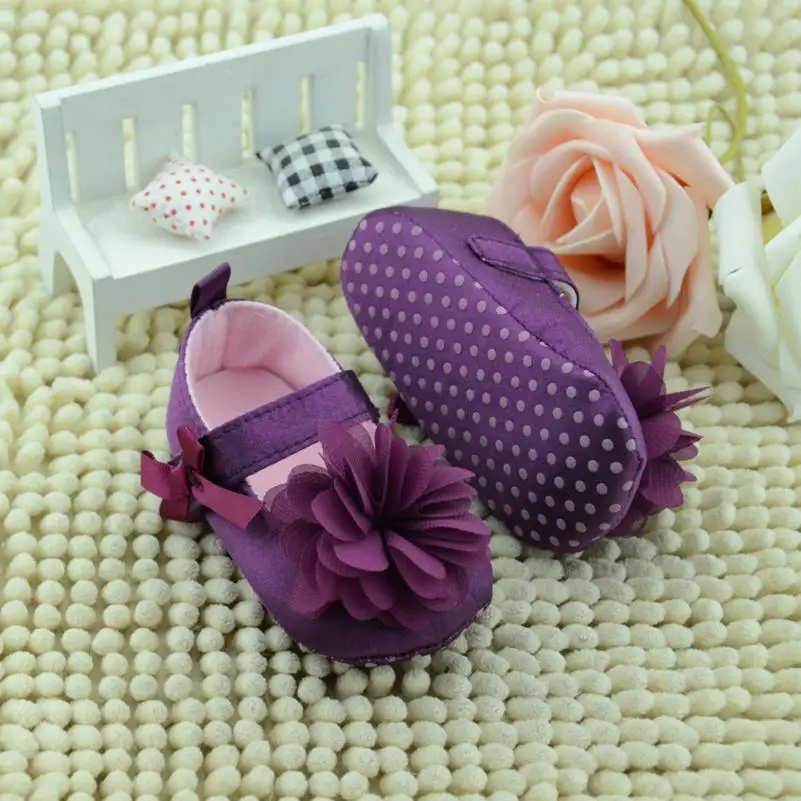 Обувь для маленьких девочек мягкая детская подошва, фиолетовые детские пинетки с цветочным рисунком для маленьких девочек от 0 до 18 месяцев, 18Sep29