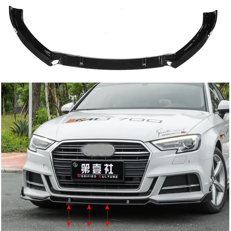 

High quality Racing Front Lip Apron bumper diffuser glossy black For Audi A3 2017-2018