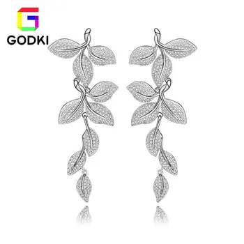 

GODKI Leaf Leaves Tassel Cubic Zirconia CZ AAA Cubic Zirconia Women Party Engagement Fashion Stud Earring