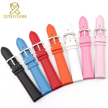 Браслет из натуральной кожи, женский ремешок для часов, простые наручные часы, многоцветные маленькие часы, ремешок 12 14 16 18 20 мм, розовый