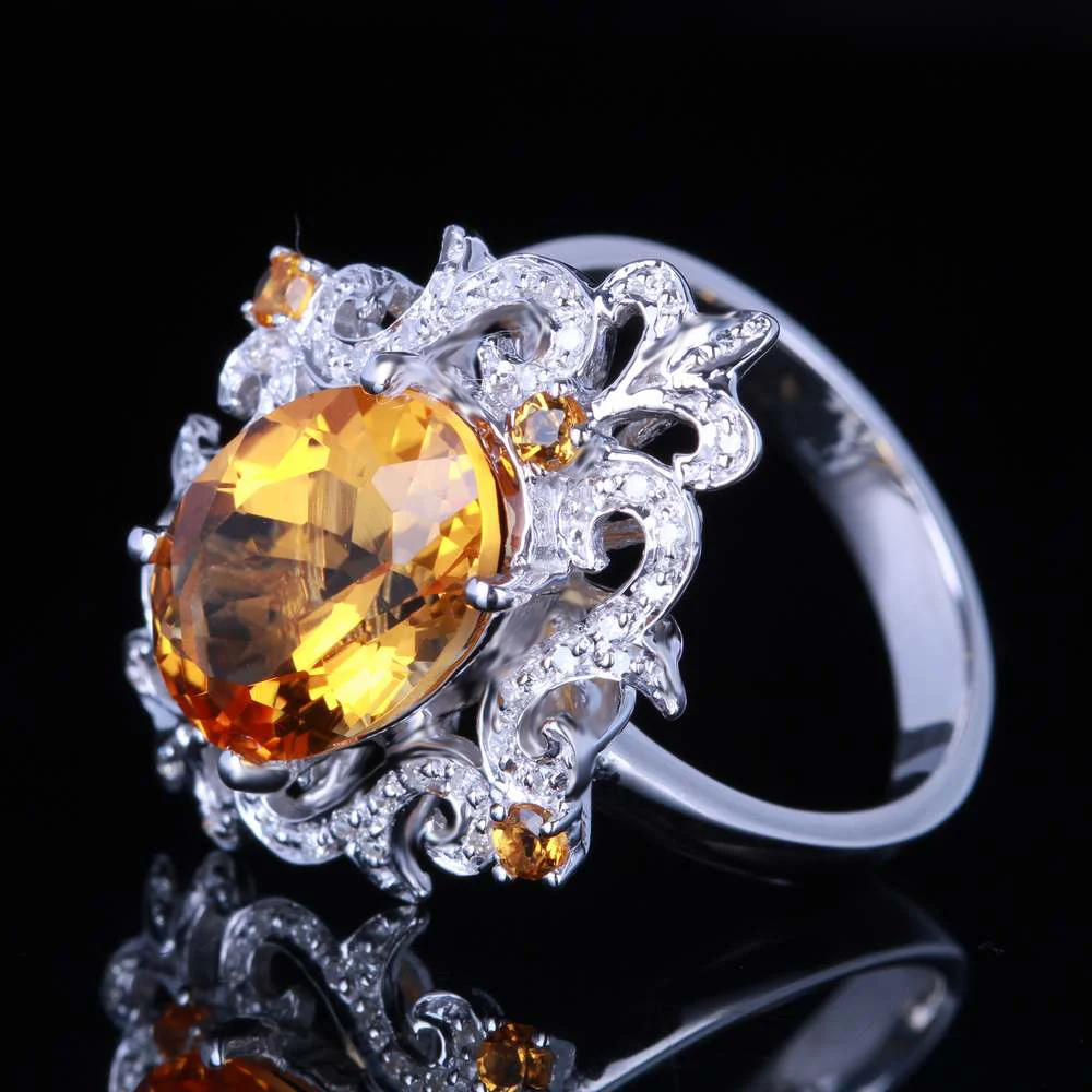 4.5ct подлинные цитрин безупречный 9.5x13.5 овальной огранки природных бриллиантами Обручение Для женщин Мода Jewelry Кольцо стерлингового серебра 925