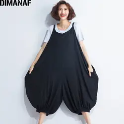 DIMANAF для женщин Комбинезоны для более Размеры d из хлопка и льна женские мотобрюки большой широкий костюмы плюс размеры длинные брюки