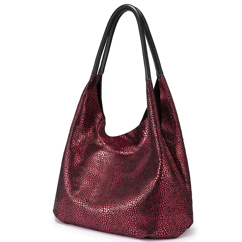 REALER genuine leather shoulder bag designer handbags women bags fashion Hobo bag ladies bags large capacity female - Цвет: Wine Red