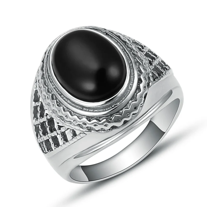 

Top Fashion Stainless Steel Black Stone Antique Rings For Women Vintage Ladies Ring Charm Jewelry Accessories Wholesale (A708)