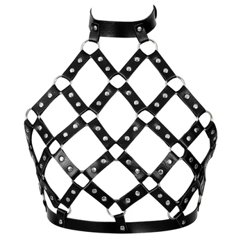 

Women Leather Harness Cage Bra Body Bondage Adjust Lingerie Goth Punk Black Sexy Tops Halloween Dance Festival Rave Wear
