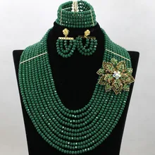 Модные Роскошные Нигерии Африканский Свадьба Бусины комплект ювелирных изделий однотонные зеленые Кристалл Ожерелья для мужчин браслет Серьги wa735