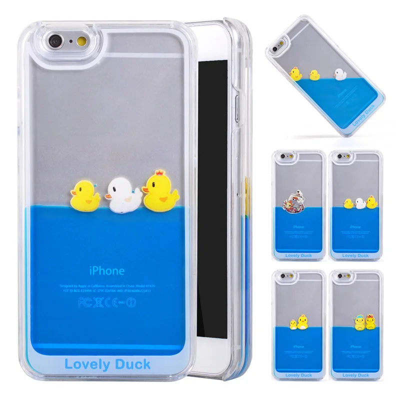 Прозрачный Жесткий Platsic Чехлы Для iPhone 6 s case Liquid Плавание желтая Утка Чехол плюс