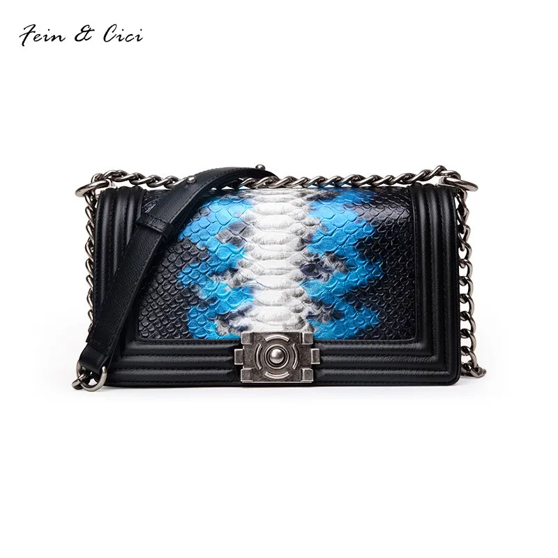 genuine leather messenger bag serpentine pattern leather chains bag boy