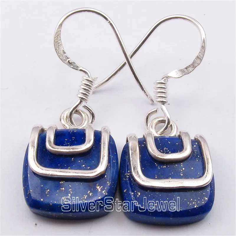 

Sterling Silver Unusual LAPIS LAZULI Exquisite Pretty Dangle Earrings 2.8CM Variation