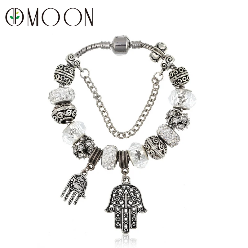 OMOON Antique silver Hamsa Hand Bracelets & Bangles Murano Glass