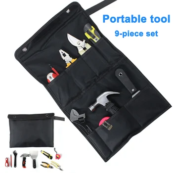 

9 Pcs Home Electric Repair Tools Kit Wire Pliers Spanner Tape Measure Claw Hammer with Storage Bag CLH@8