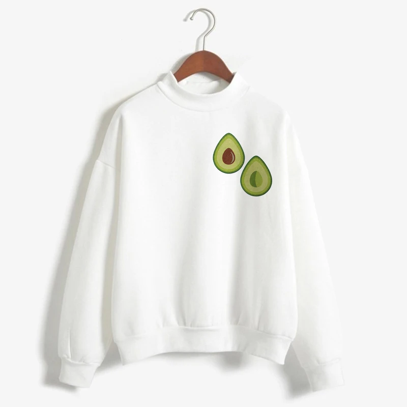 المتناثرة المتضخم البلوفرات الياقة المدورة الأبيض هوديس البلوز Kawaii الكرتون الأفوكادو المطبوعة 2019 كم طويل ملابس حريمي