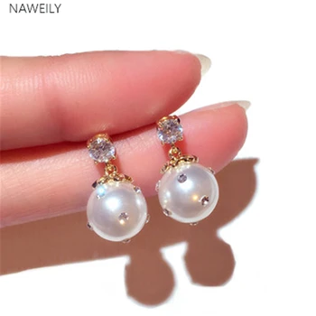 

NAWEILY Elegant Rhinestone Earrings For Women Ear Jewelry New Korean Simulated Pearl Earrings Drop Earring