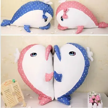 

New Cute 1pc Big Size 60cm Wave Dolphin Color Whale Plush Toy Soft Stuffed Animals Doll Couple Heart Pillow Cushion Lovers Gifts