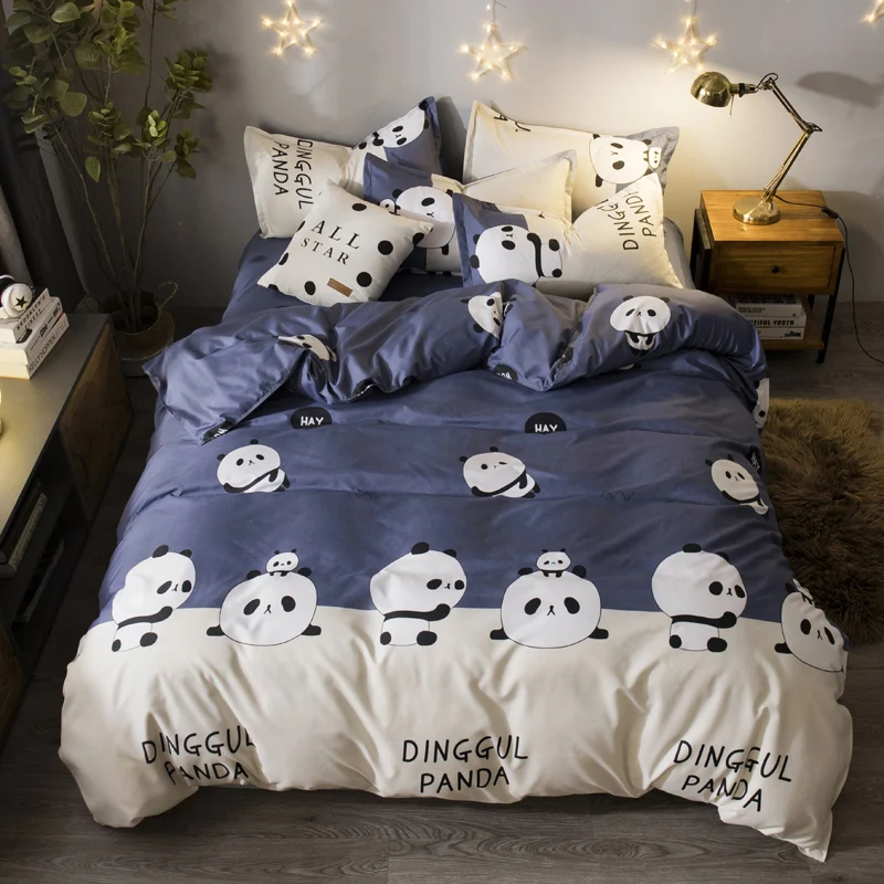 

Black And White Panda Pattern 4Pcs Bedding Set Bed Linens Reactive Printing Duvet Cover Set Pastoral Style Home Bed Set Sheets