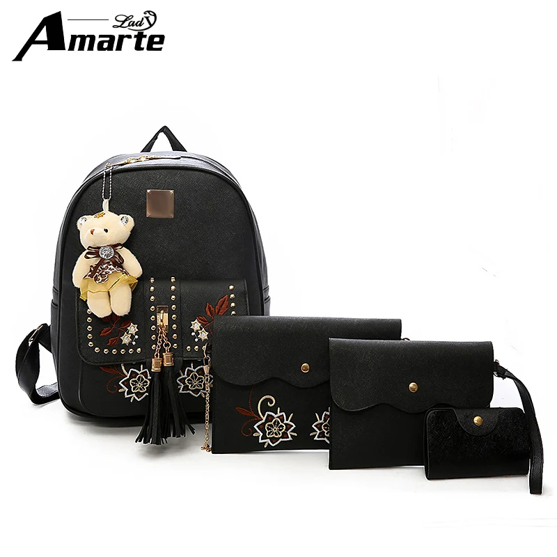 

Women Backpacks 4 Pcs/Set LadyPU Leather Multipurpose Female School Bag for Teenage Girls Travel Backpacks