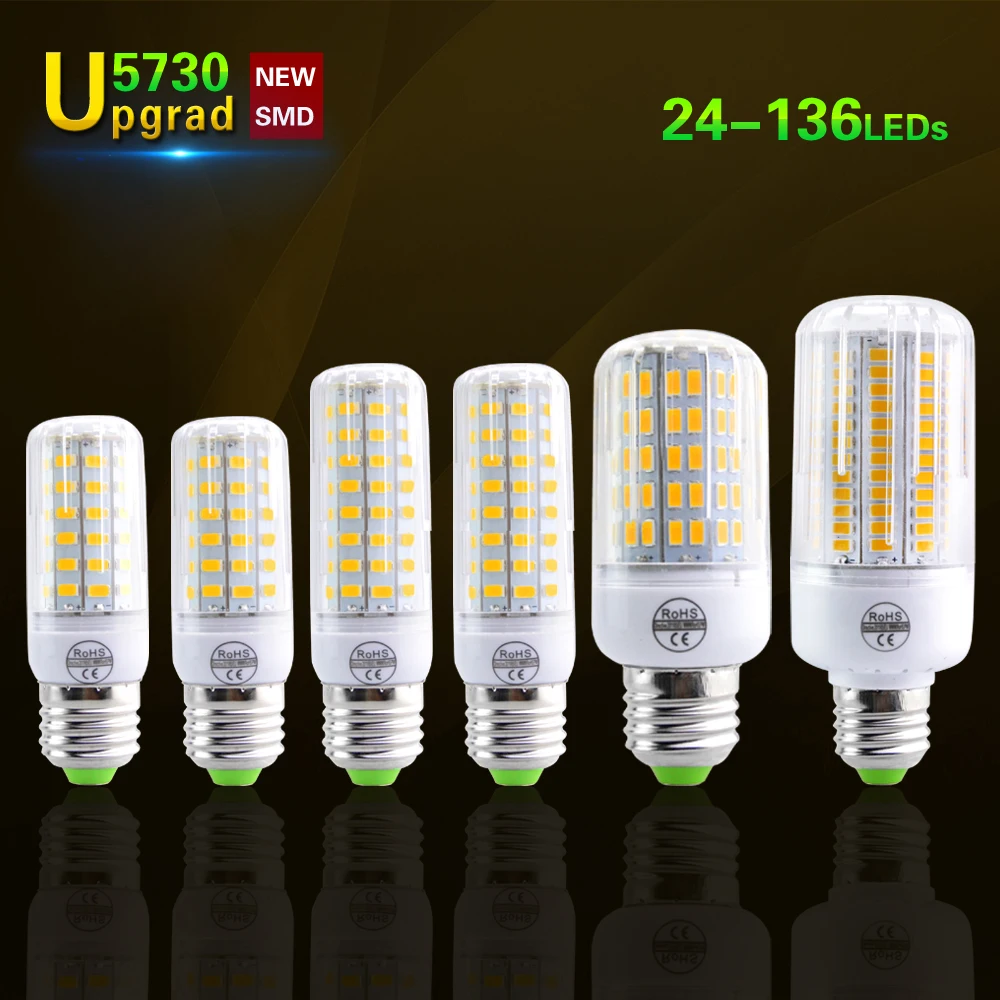 

LED Bulb Ampoule LED E27 220V 110V E14 5730SMD 24 30 42 64 80 89 108 136 leds Corn Bulb Chandelier Candle Light Spotlight