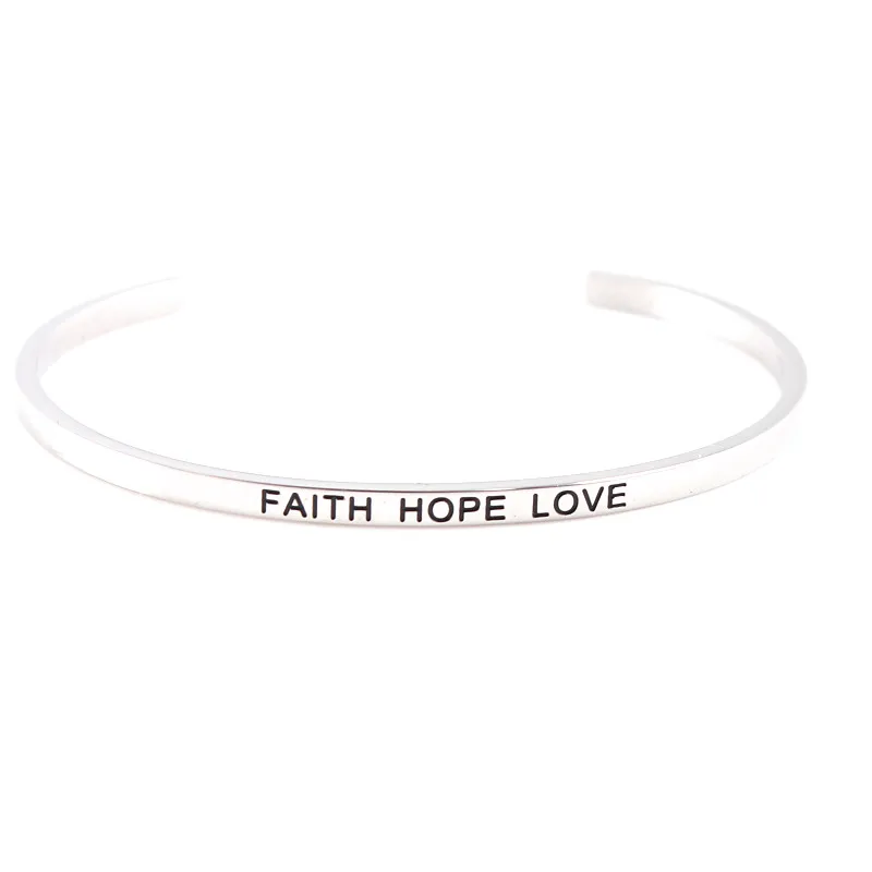 

Faith Hope Love Inspirational Bracelet Stainless Steel ID Bar Bangle Personalized Jewelry Letter Quote Mantra Bracelet For Women