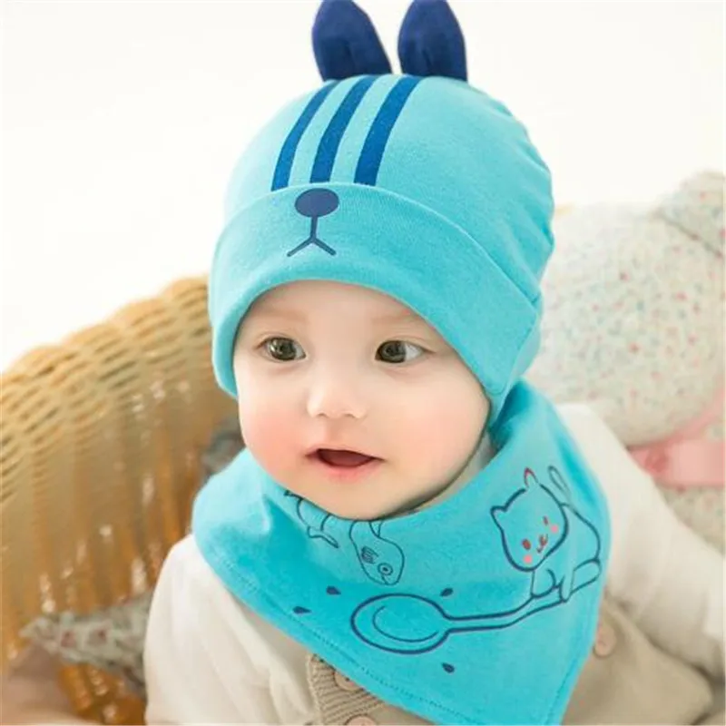 Детский хлопковый костюм с шапкой и нагрудником Милая Хлопковая шапочка с ушками для маленьких мальчиков и девочек от 0 до 8 месяцев, bebe