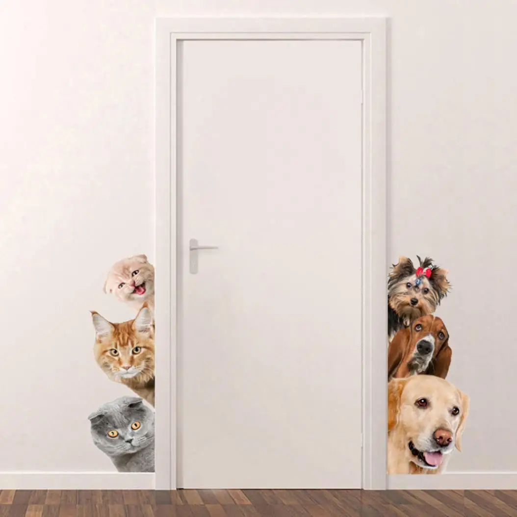 Us 2 08 37 Off Wall Sticker Dog Cat Pattern Wall Sticker Removable Bedroom Door Diy Decal Home Decor In Wall Stickers From Home Garden On