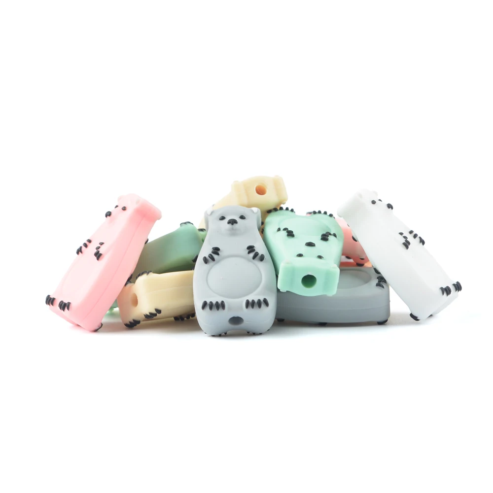LOFCA 5 шт./лот мини полярный медведь Силиконовые Бусины детская игрушка в виде животного BPA бесплатно DIY Прорезыватели для зубов
