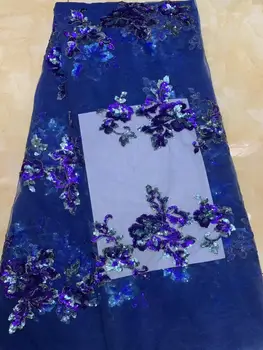 

Beautiful new sequin embroidery African Nigeria lace French net suitable for wedding dress skirt fabric 5 yards