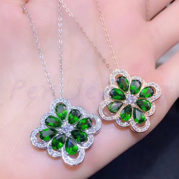 Естественный диопсид колье с подвеской в форме цветка Серебро 925 пробы 0.45ct* 8 шт драгоценных камней ювелирные изделия# S194502